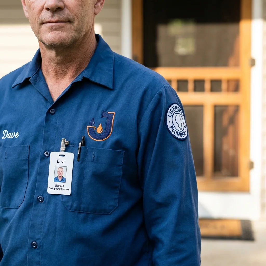 Licensed plumber showing ID badge in Mineral Point, WI