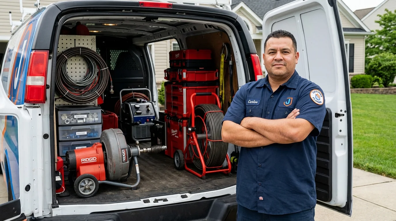 Professional drain cleaning equipment and Johns Plumbing LLC plumber in Mineral Point