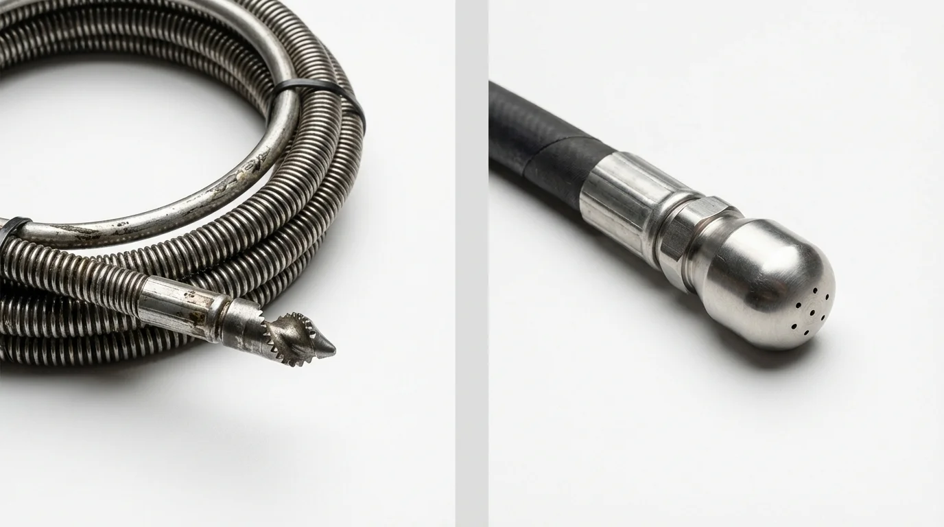 Drain snake cable and hydro jetting nozzle used for drain cleaning in Mineral Point, WI