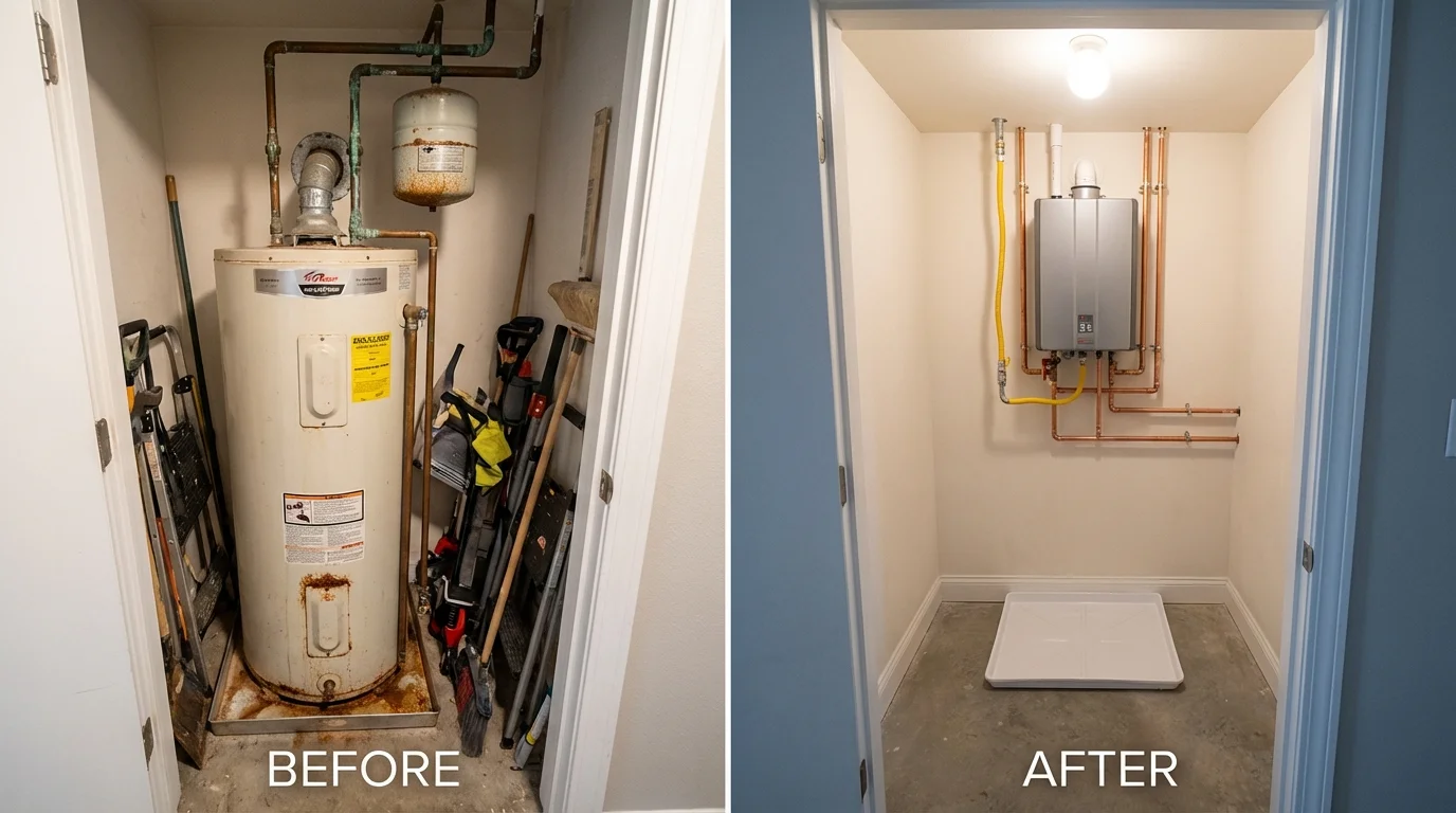 Tank water heater versus wall-mounted tankless unit comparison for Mineral Point, WI homeowners